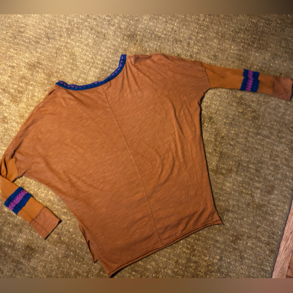 Natural Life mustard oversized boho comfy cotton crochet hippie long sleeve top - Picture 11 of 15